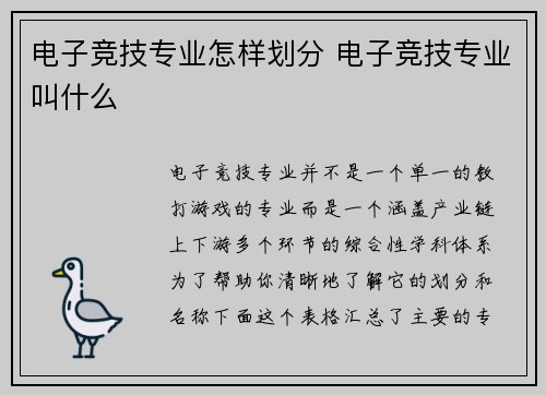 电子竞技专业怎样划分 电子竞技专业叫什么
